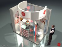 GE Healthcare – Stand tervezés és egyedi standépítés (3×2, piros)