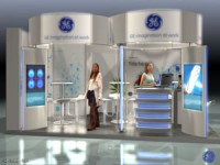 GE Healthcare – Stand tervezés és egyedi standépítés (5×3, kék)
